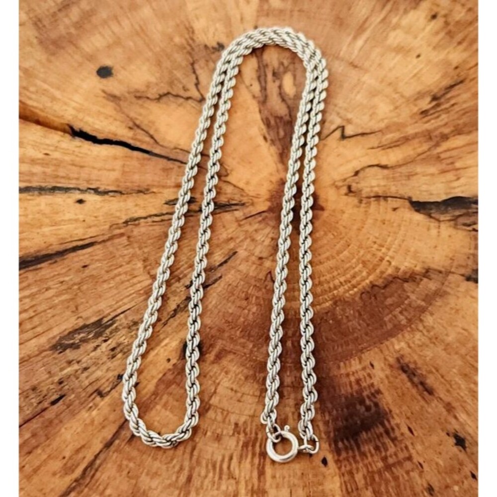 Vintage Silver Tone Twisted Rope Chain Necklace 19" Minimalist Layering